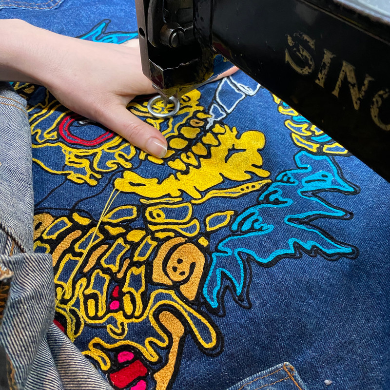 An embroidered jacket in progress